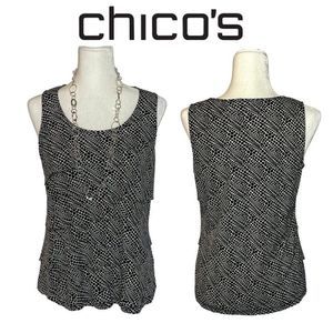 Chico's Black & White Ruffle Sleeveless Blouse